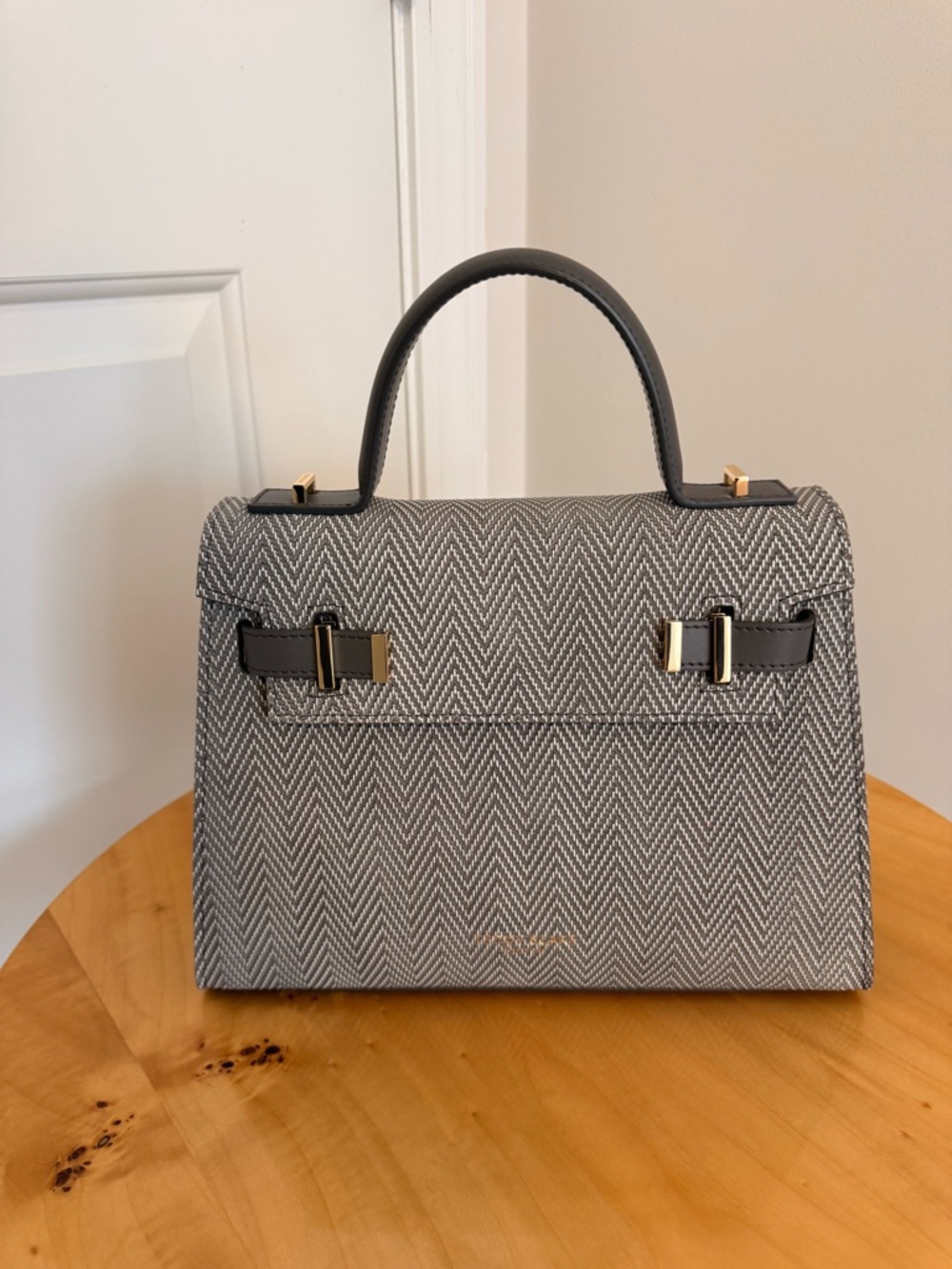 Teddy Blake Gray Chevron Top-Handle Crossbody Bag with Gold Hardware